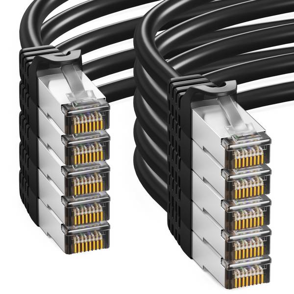 hb-digital 10x Patchkabel 0.25m CAT7 RJ45 S/FTP PiMF LSZH AWG 26 halogenfrei schwarz