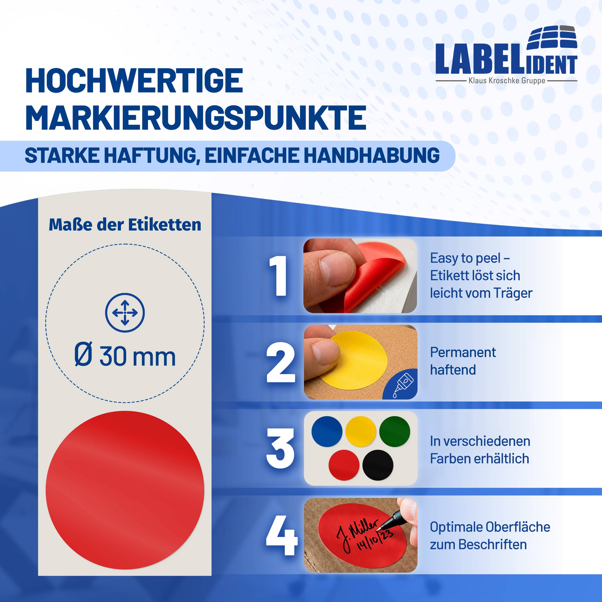 Labelident Klebepunkte rot, Ø 30 mm, PE-Folie, 1,57 Zoll, 1.000 Stück-4
