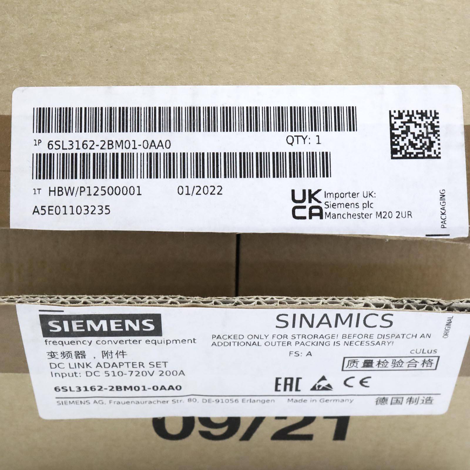 Siemens SINAMICS DC LINK ADAPTER SET | FS:A | 6SL3162-2BM01-0AA0-1