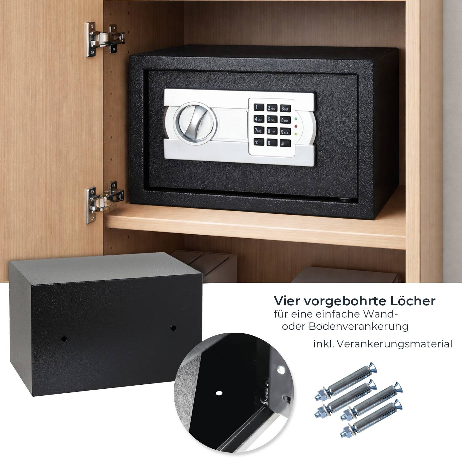 HMF Tresor für Zuhause, Hotel oder Büro, Möbeltresor mit Zahlenschloss für DIN A5 Dokumente, 31 x 20 x 20 cm, Schwarz-2