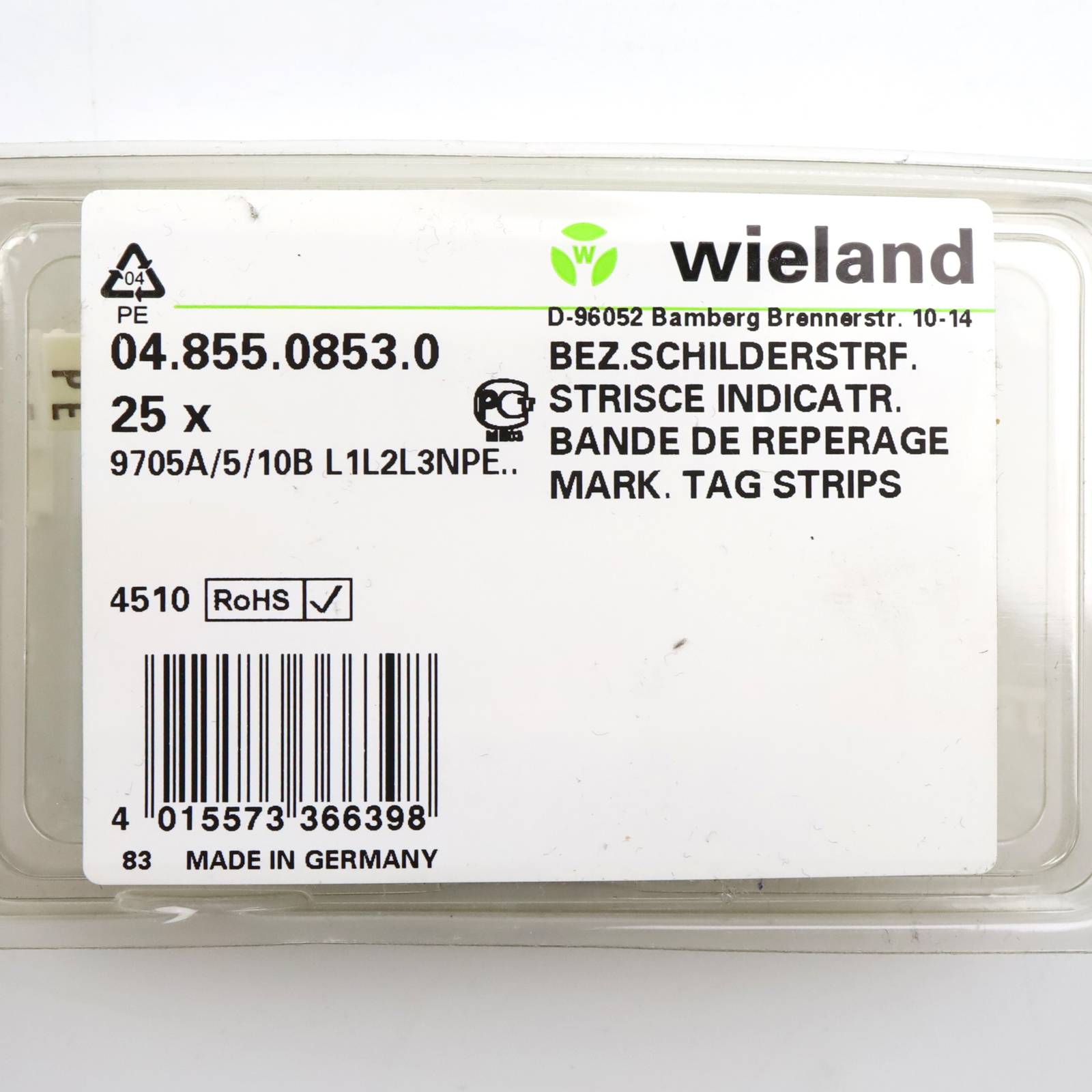Wieland Bezeichnungsschilderstreifen 04.855.0853.0 (25Stk.) OVP-1