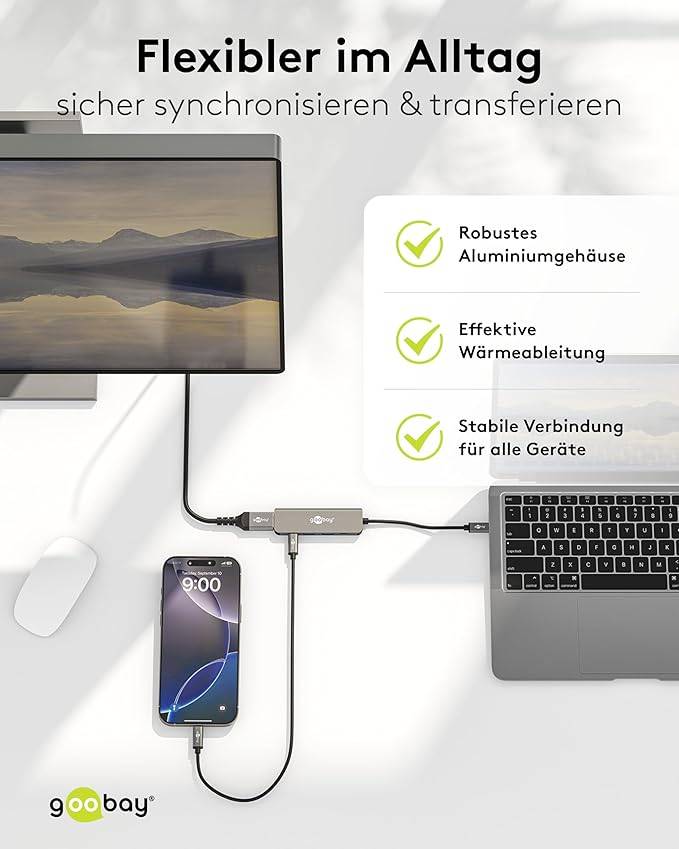 Goobay 78967 USB-C Adapter Multiport Slim USB-C Hub auf HDMI™ 4K, 2x USB-C & 2x USB-A, 100 W Power Delivery, Aluminium-6