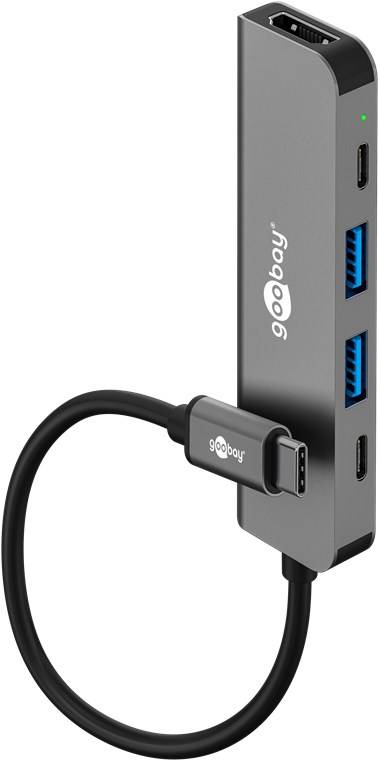 Goobay 78967 USB-C Adapter Multiport Slim USB-C Hub auf HDMI™ 4K, 2x USB-C & 2x USB-A, 100 W Power Delivery, Aluminium