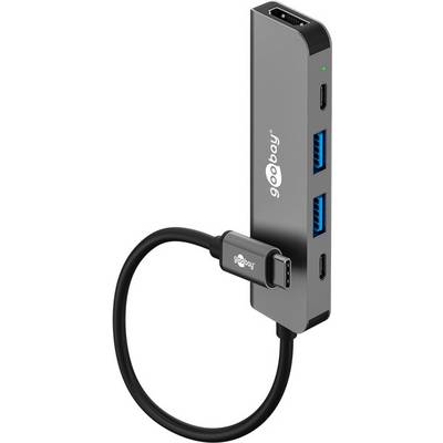 Goobay 78967 USB-C Adapter Multiport Slim USB-C Hub auf HDMI™ 4K, 2x USB-C & 2x USB-A, 100 W Power Delivery, Aluminium-0