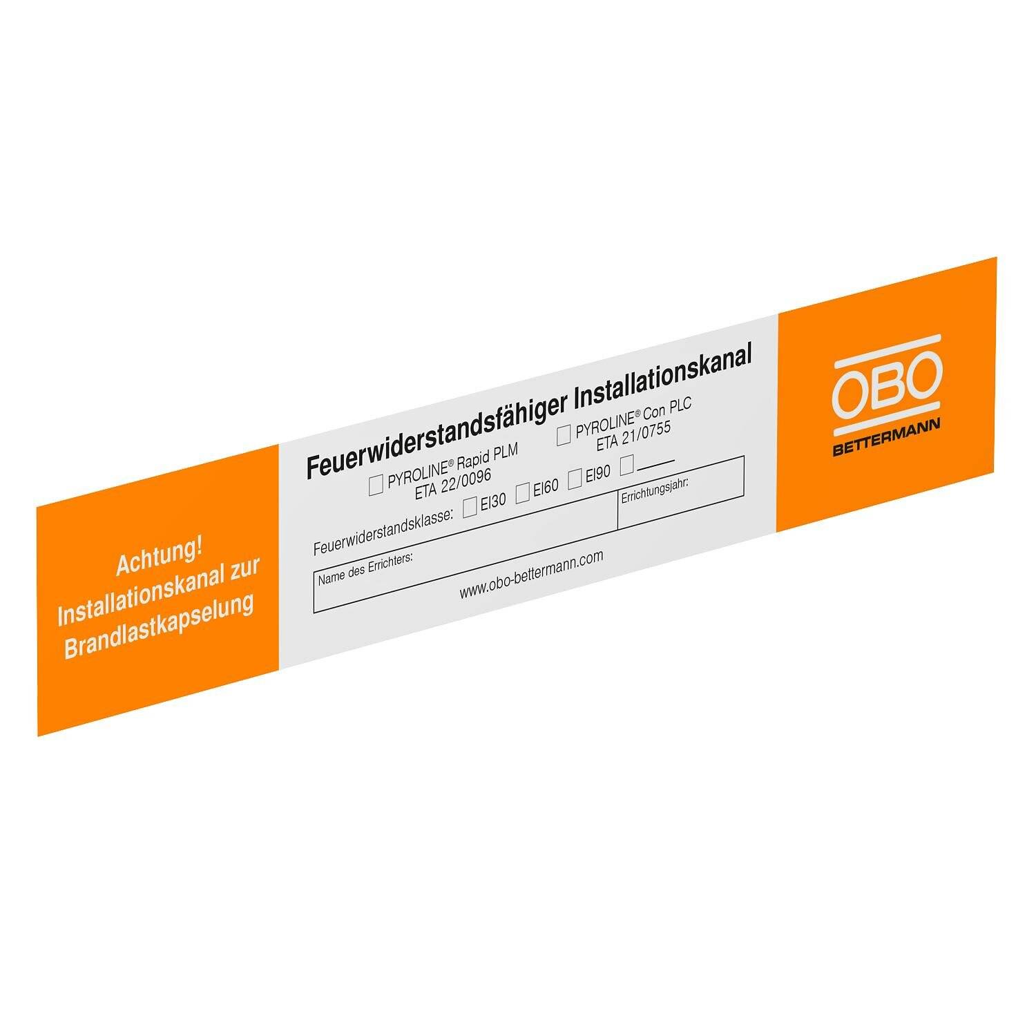 OBO IP PYL DE Kennzeichnungsschild f.Kanalsystem 250x43 7214740 Install.Baumaterial Brandschutz-1