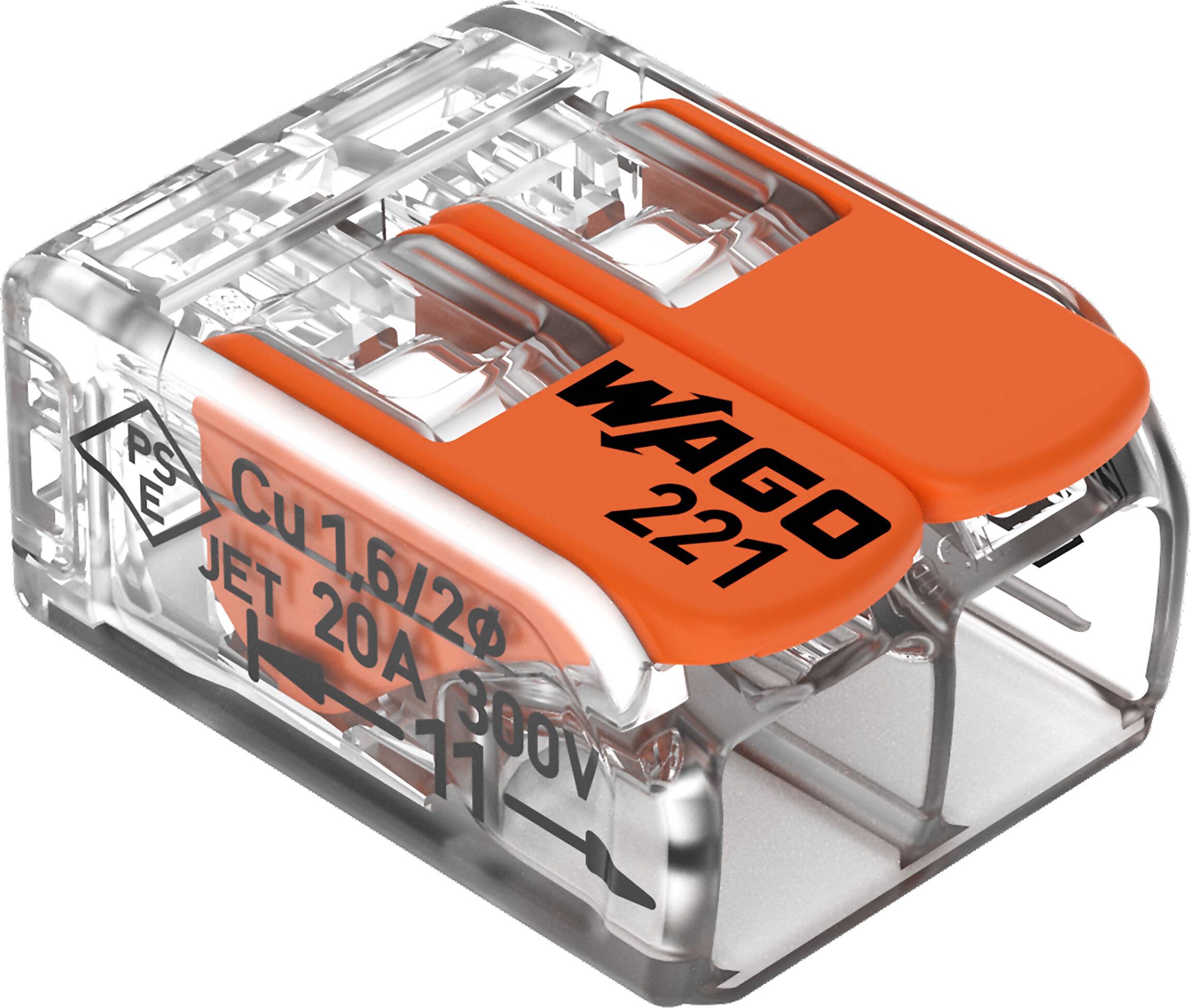 Wago 221-412, Cage Clamp, Orange, Transparent, 450 V, 32 A, 1,6 g, 13,1 mm-2