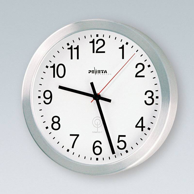 Wanduhr Funkuhr Alu.mattsilber D.300mm 1,5V Zahlen D.300mm-2