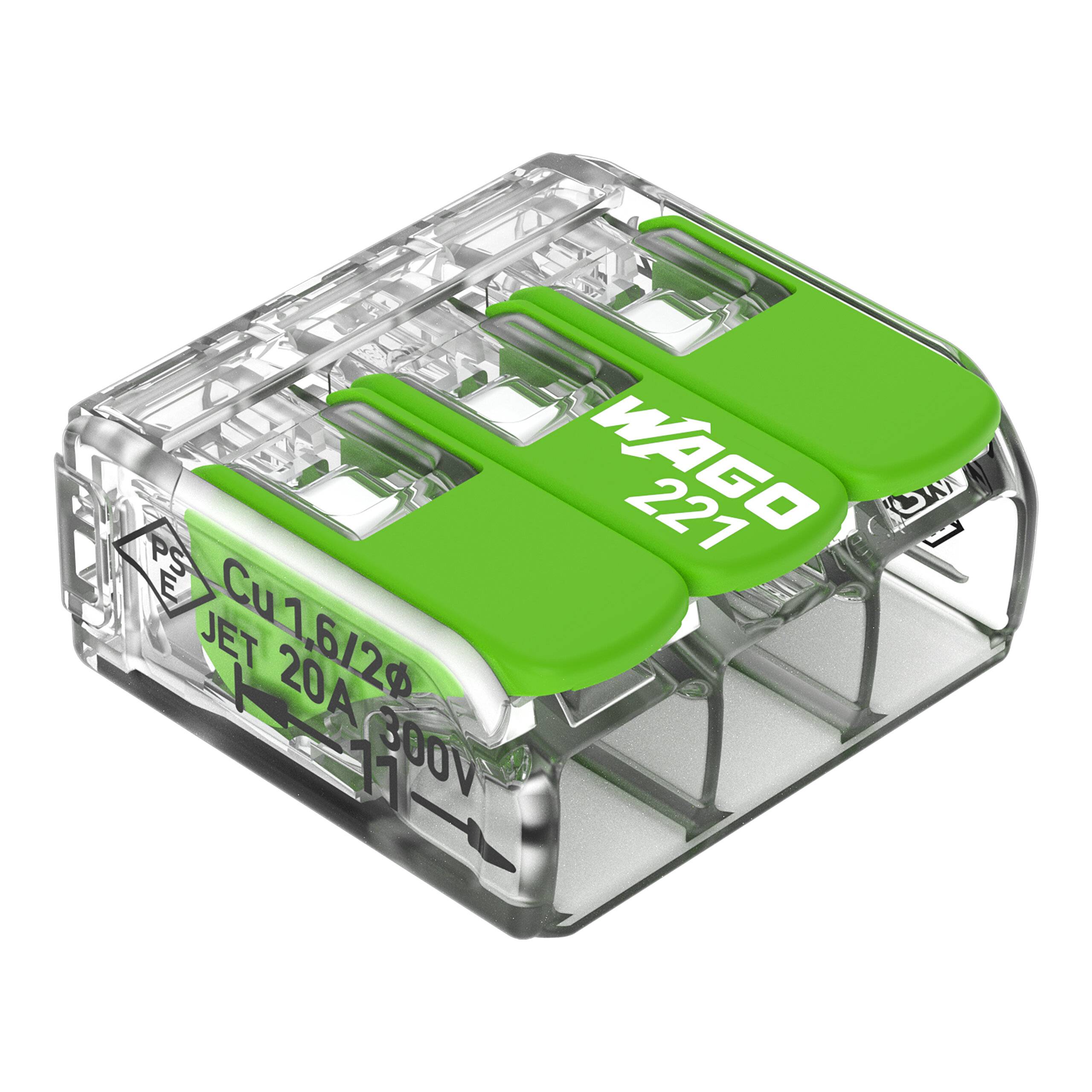 WAGO 221-423 Verbindungsklemme m.Hebel max.4qmm 3-Leiter transparent (Inhalt 50 Stück)-1