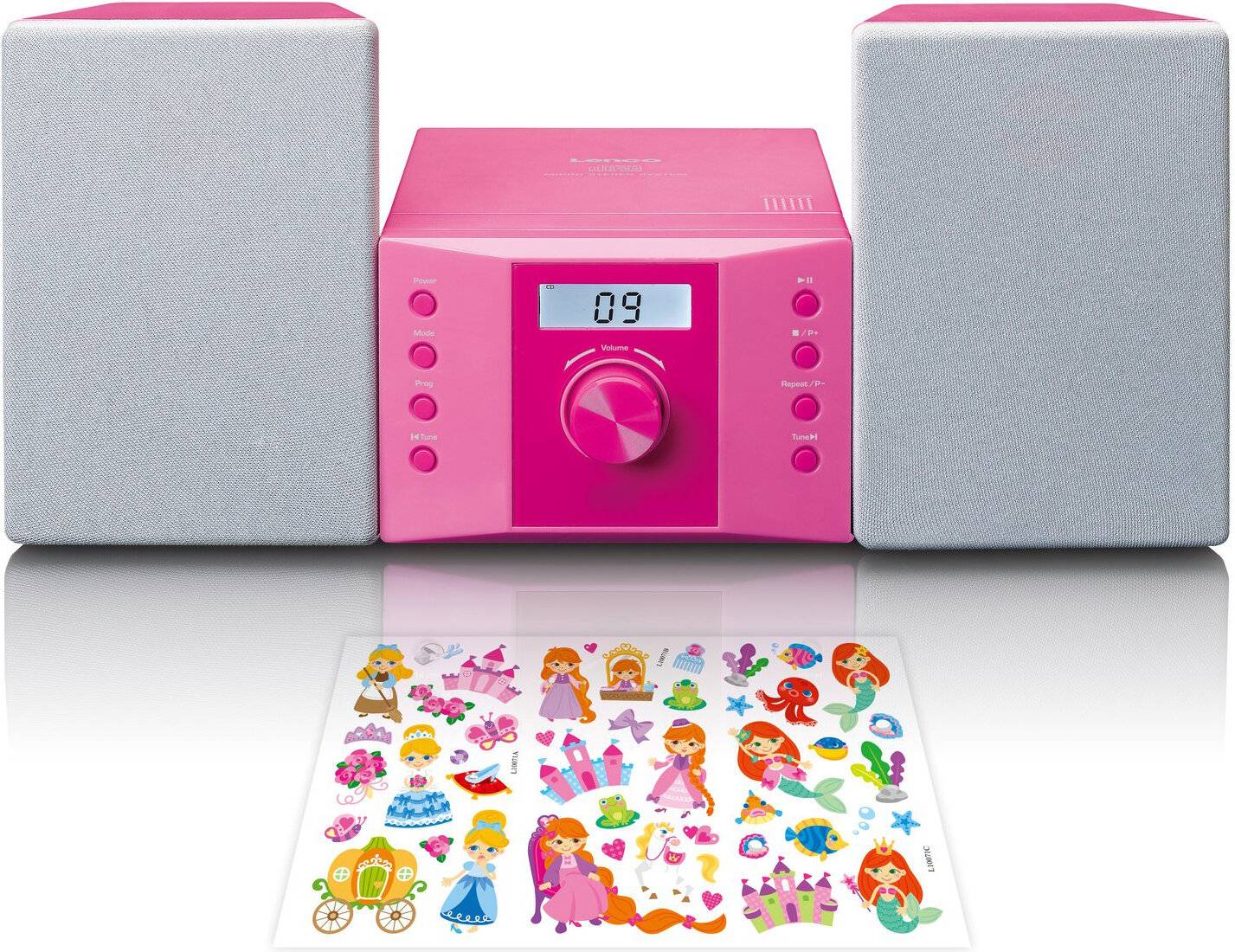 Stereo Microanlage CD FM Radio AUX-IN LCD Display und Sticker Rosa-5