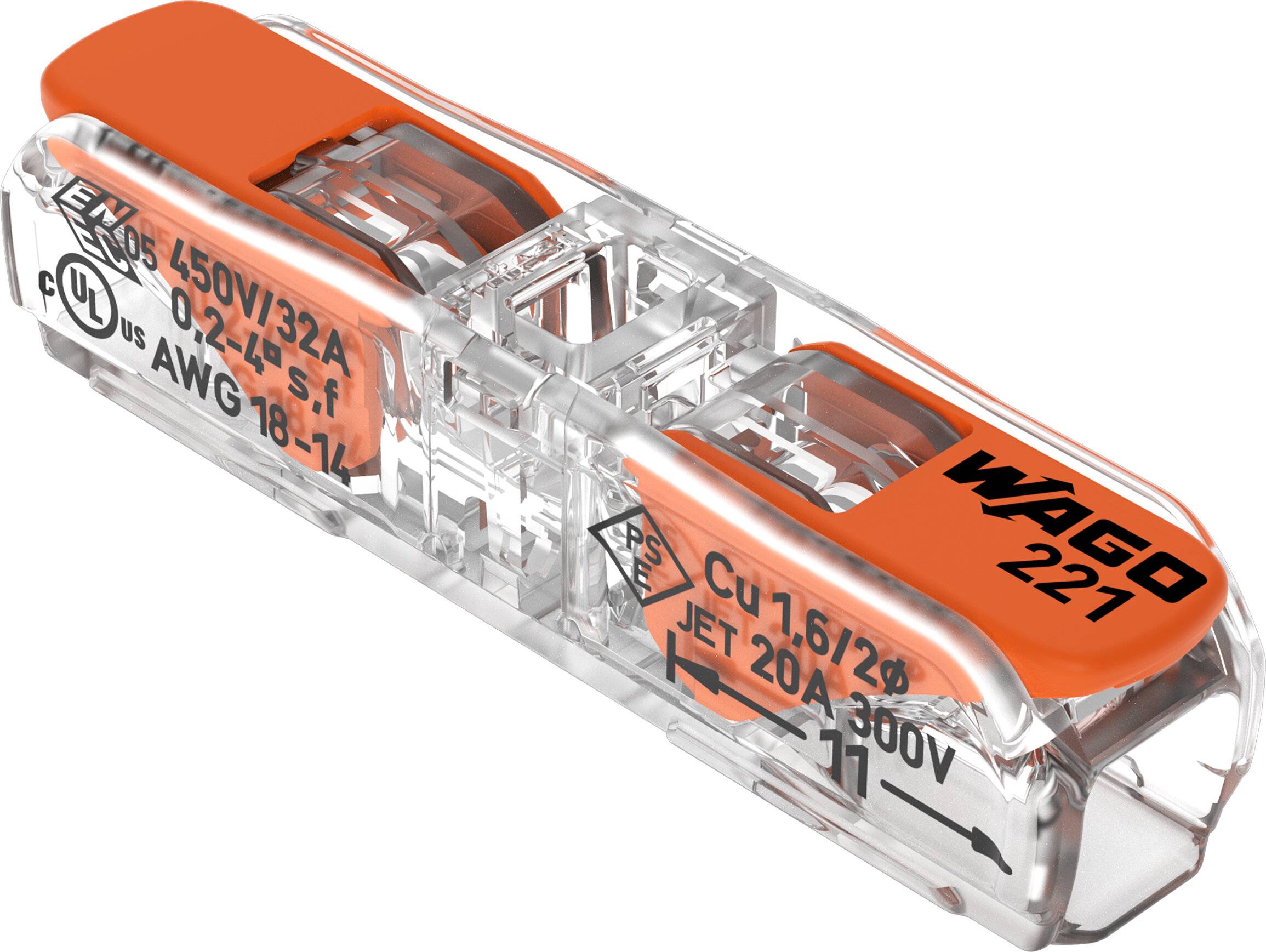 Durchgangsverb. mit Hebel 221-2411 2-L AWG12/4qmm transp./transp./orange-2