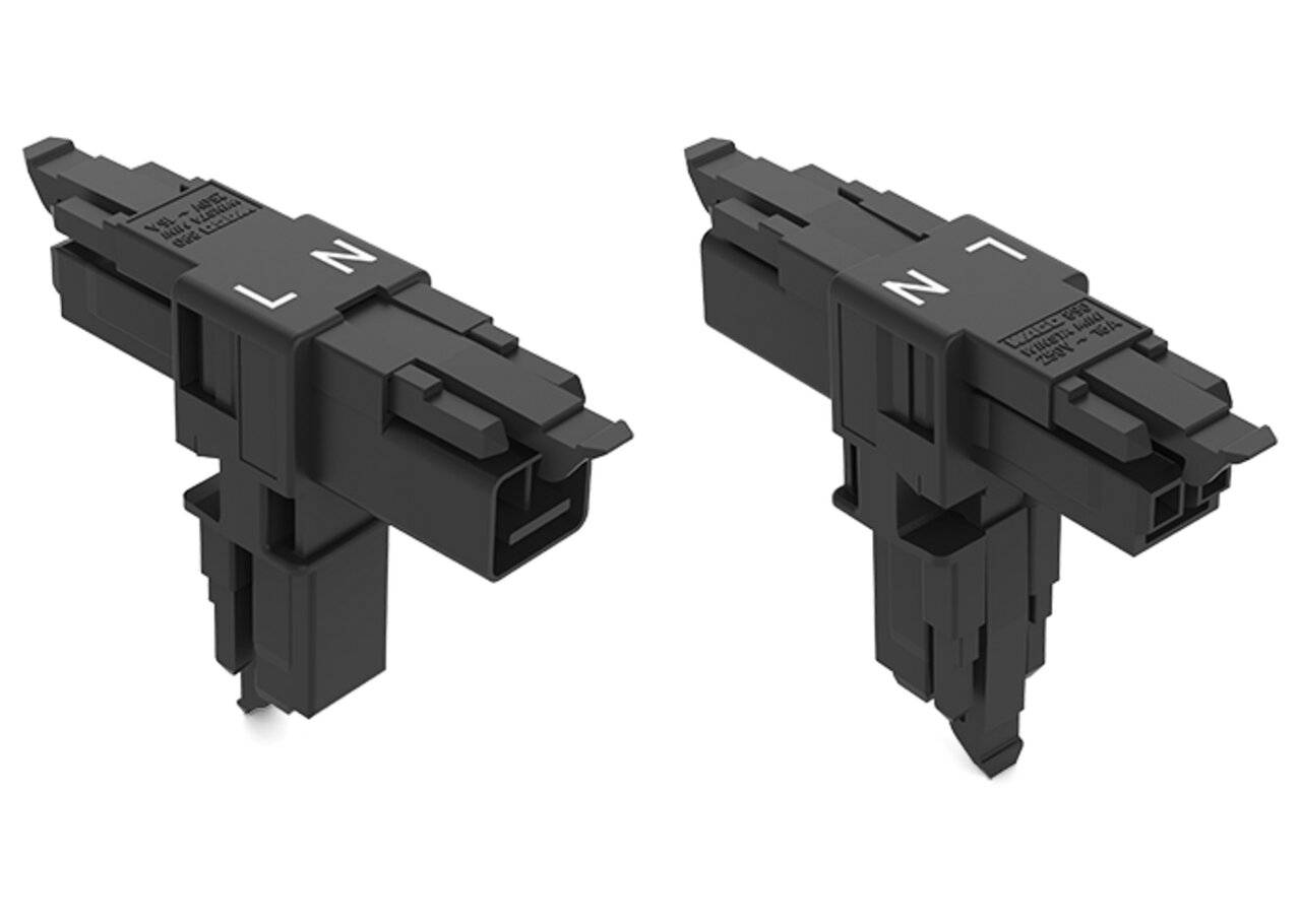WAGO WINSTA MINI 2-5x1,5 mm² T-Verteiler, 1 x Stecker / 2 x Buchse, 2 polig, schwarz-1