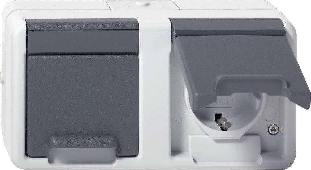 2f-SCHUKO-Steckd. waager. KD 478130 WG AP Grau-2