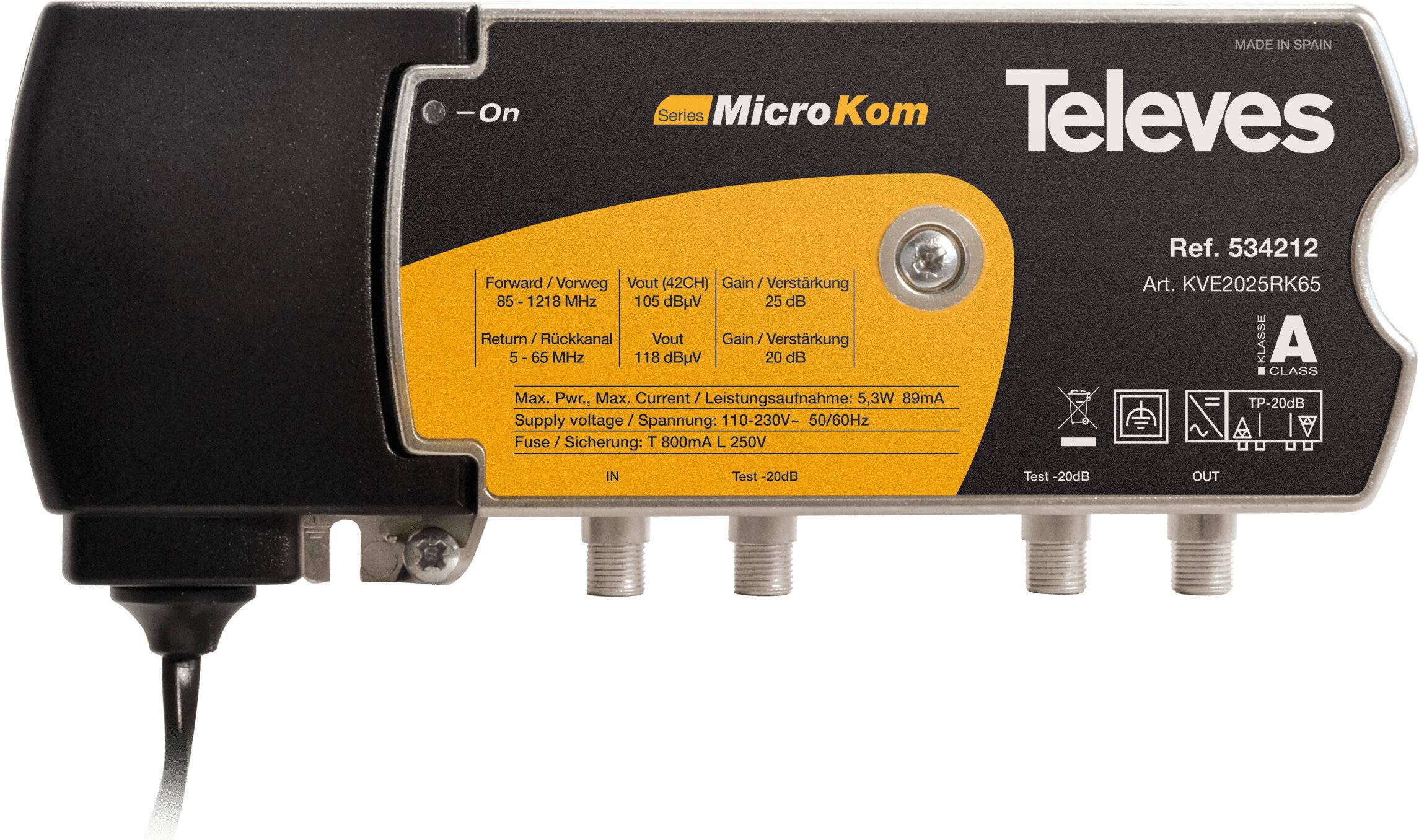 Televes BK-Verstärker 20/25dB m.RK (5-65MHz) 20dB KVE2025RK65-2