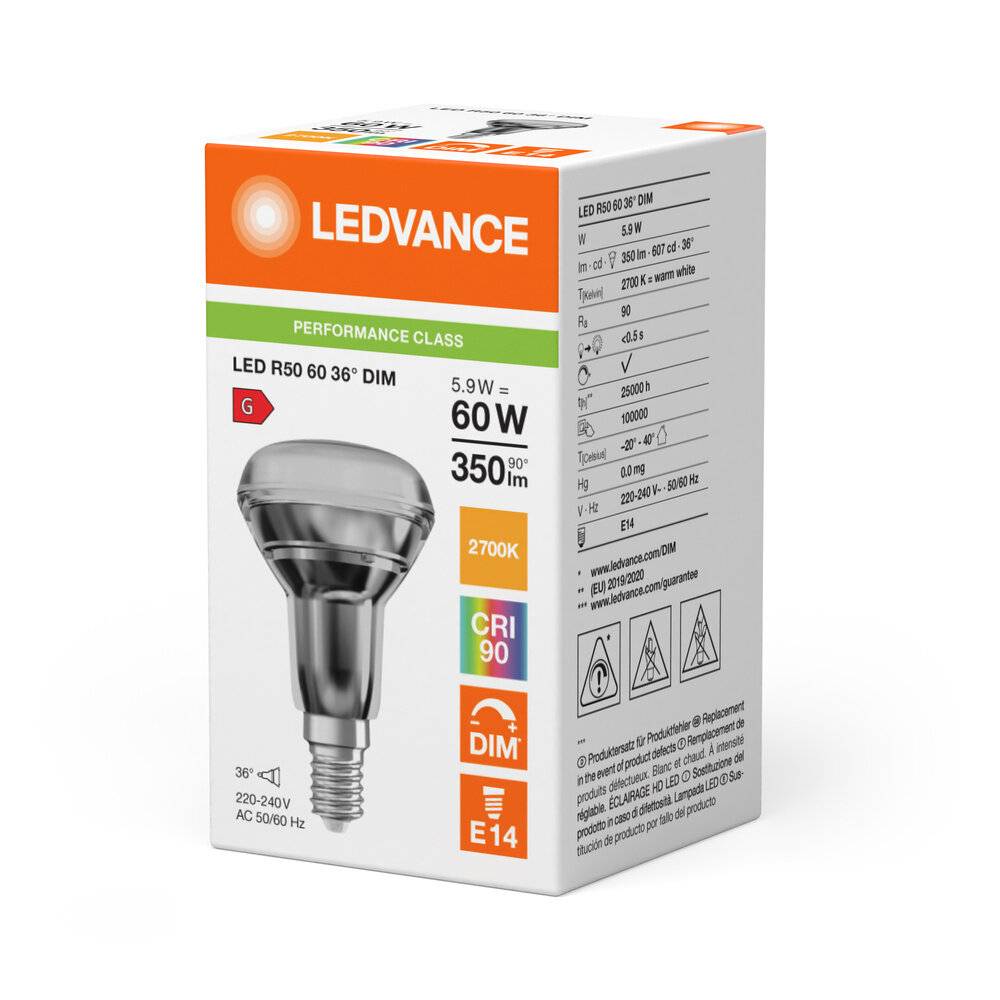 Symbolbild für LEDV LED Reflektor 5,9-60W/927 dimmbar R50 E14 36° 25000h EEK G Leuchtmittel LED LED