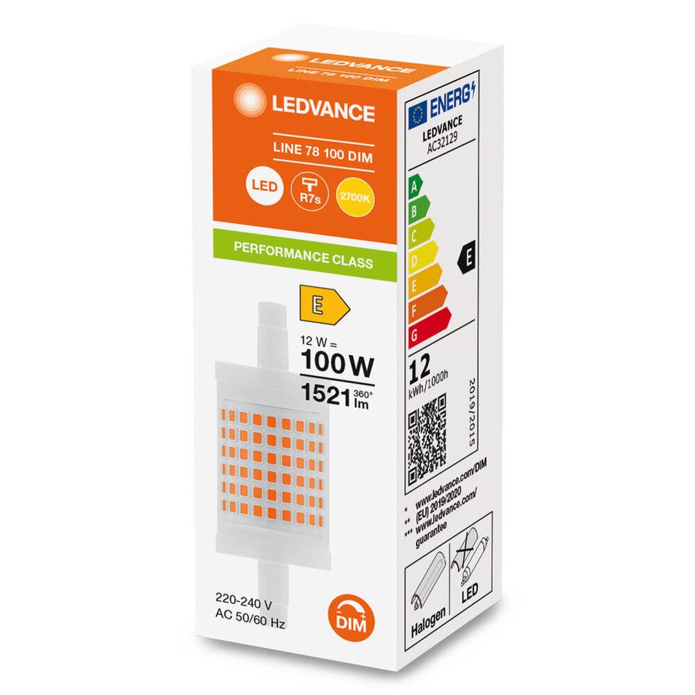 Preisbild für Ledvance Performance LED R7s doppelt Ended 78mm Klar 12W 1521lm - 827 Extra Warmweiß | Dimmbar - Ersatz für 100W