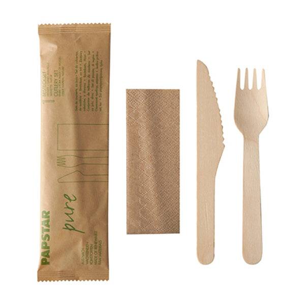 Papstar Besteckset pure Holz Papierbeutel 50St 88229