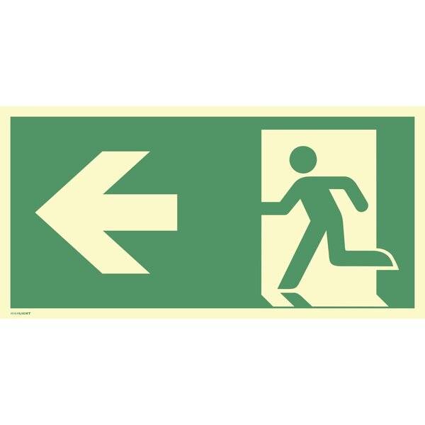 Rettungsweg links nach ISO 7010 Folie selbstklebend langnachleuchtend 160 mcd/m².