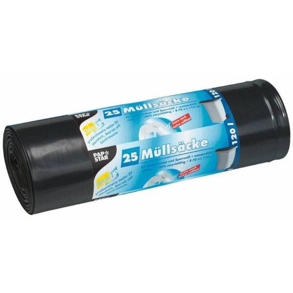 25 Müllsäcke, LDPE 120 l 110 cm x 70 cm schwarz extra stark und extra reißfest, 60 my