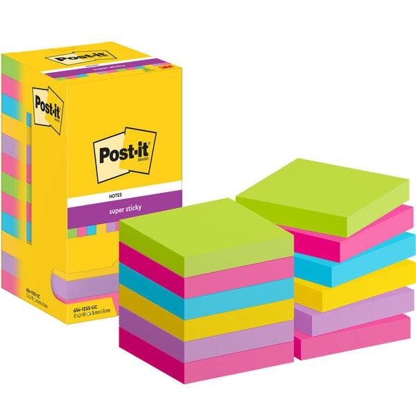 Haftnotiz Super Sticky Notes - 76 x 76 mm sortiert 12x 90 Blatt.