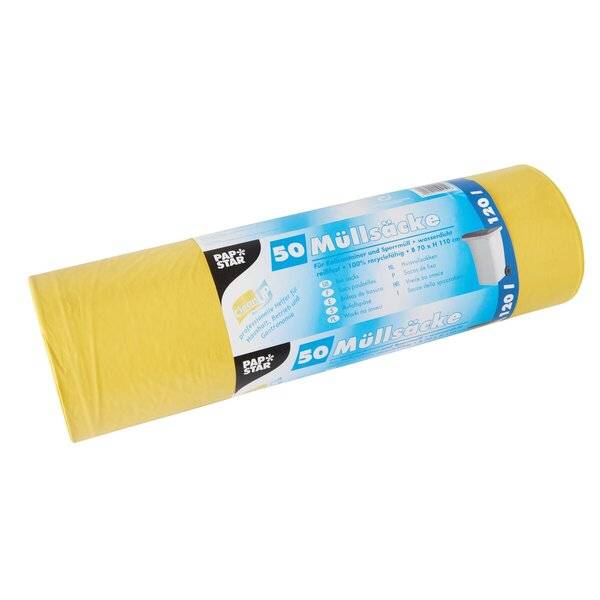 50 Müllsäcke, LDPE 120 l 110 cm x 70 cm gelb 40 my