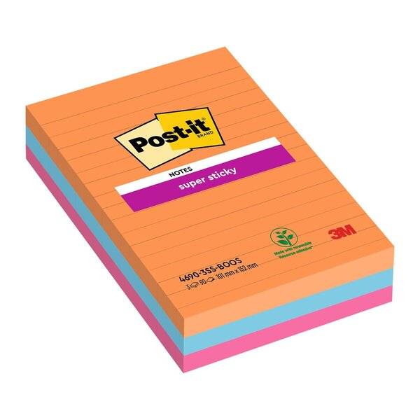 Haftnotiz Super Sticky Notes - 101 x 152 mm liniert 3x 90 Blatt.-0