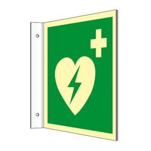 Fahnenschild Automatisierter ext. Defibrillator ISO 7010 Kunststoff langnachleuc.-0