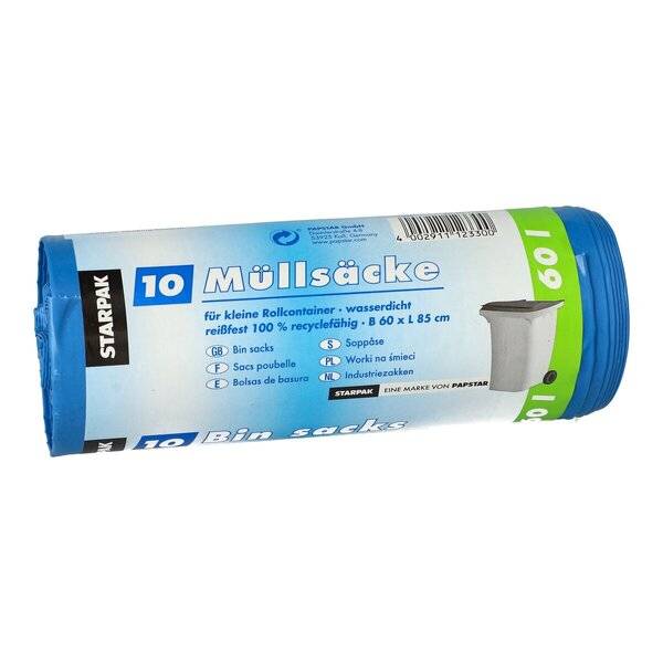 10 Müllsäcke, LDPE 60 l 85 cm x 60 cm blau 43 my-0