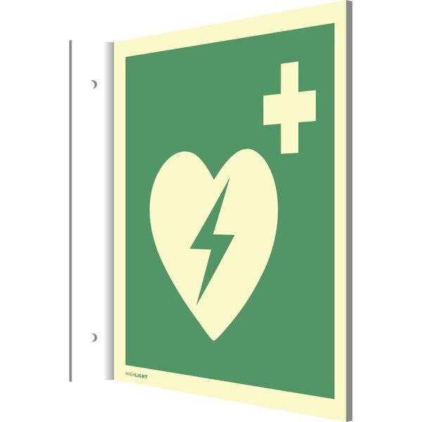 Fahnenschild Automat. externer Defibrillator Kunststoff nachl. 160-mcd 148x148mm.-0
