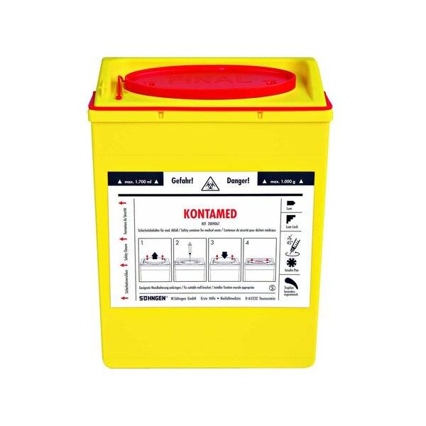 KONTAMED-Sicherheitsbehälter - ca. 1,7 L signalgelb rote Wandhalterung.-0