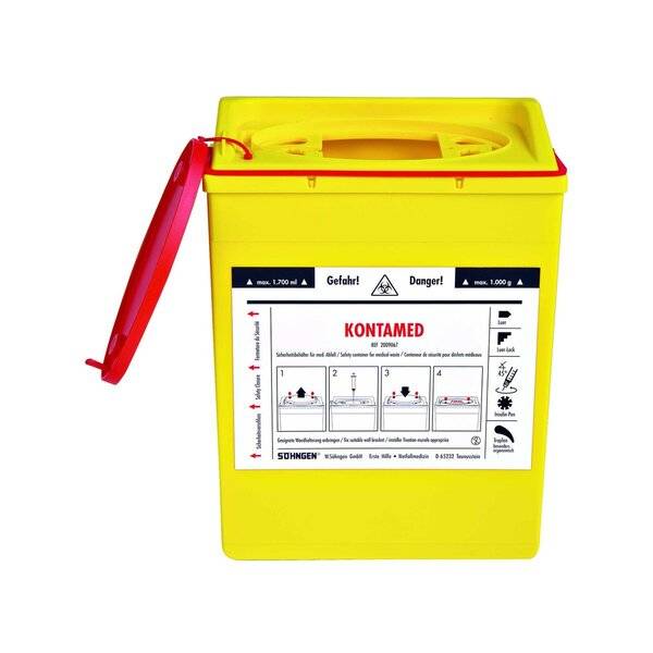 KONTAMED-Sicherheitsbehälter - ca. 1,7 L signalgelb rote Wandhalterung.-1