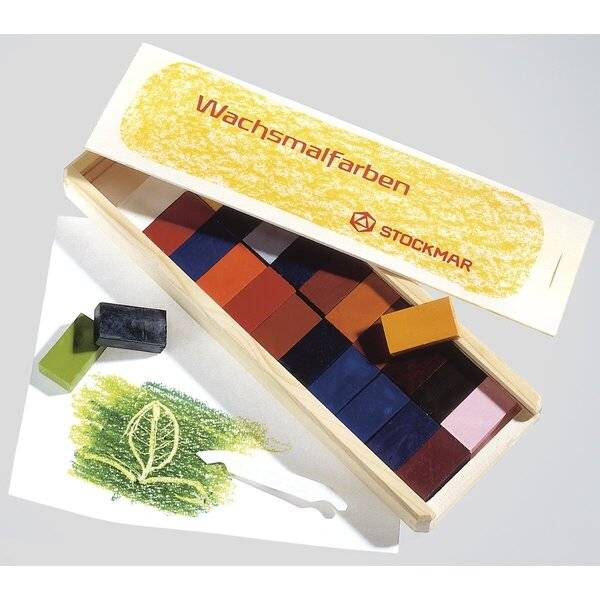 Wachsmalblöcke - 24 Farben Holzkassette.