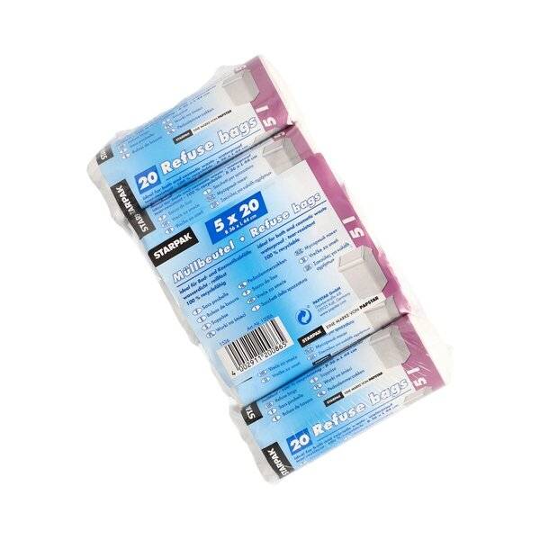 100 Müllbeutel, LDPE 5 l 44 cm x 36 cm weiss 16 my
