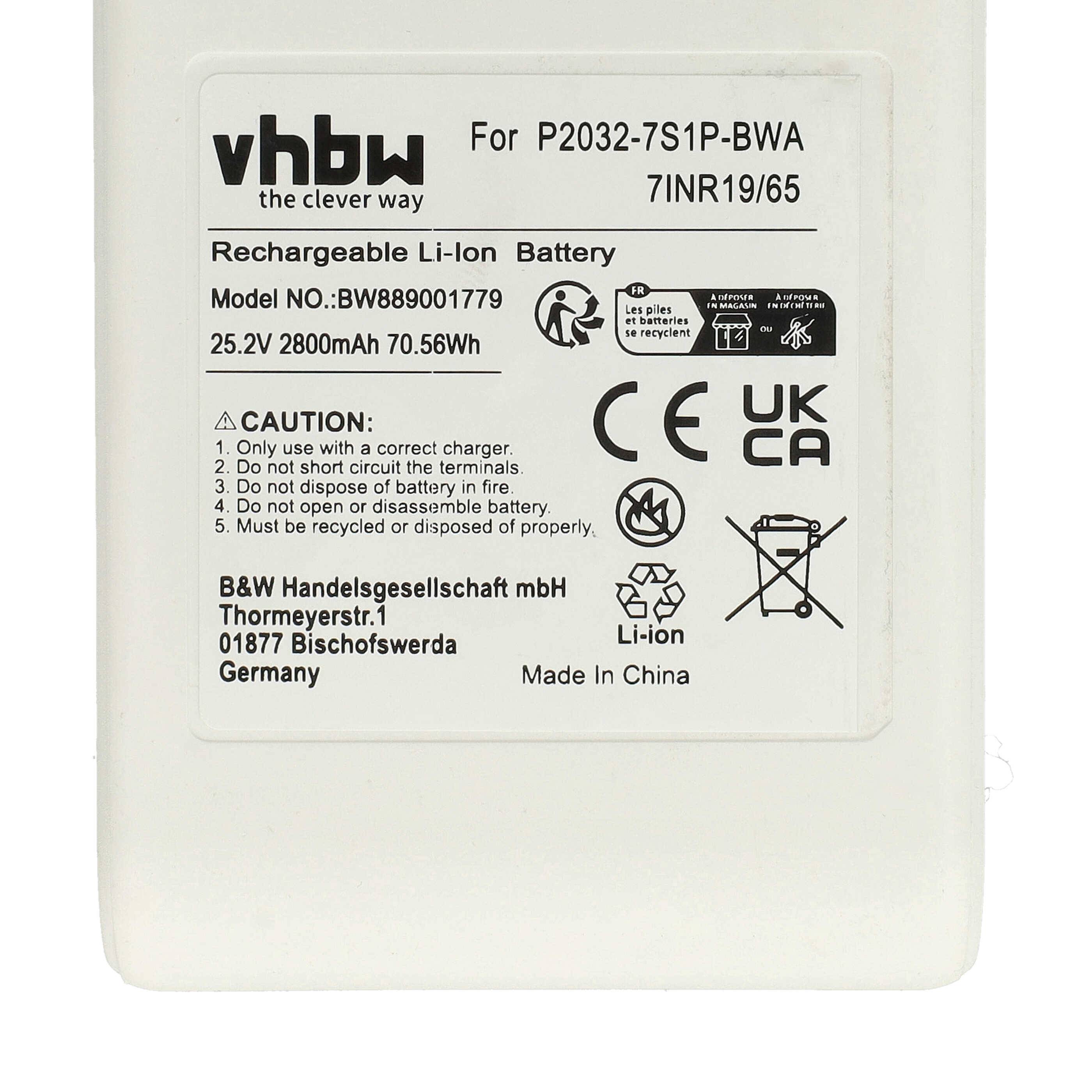 vhbw Akku Ersatz für Xiaomi V2209-7S1P-BCB 7INR19/66 | V2209-7S1P-BCA P2046-7S1P für Staubsauger Weiß (2800 mAh, 25,2 V-3
