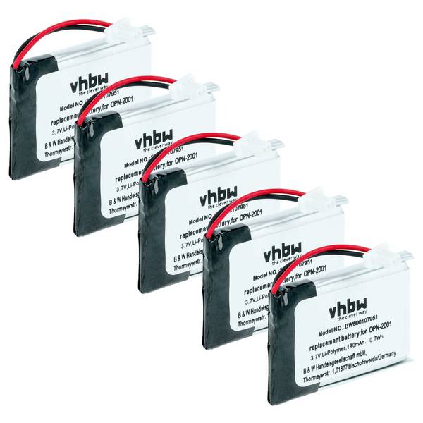vhbw 5x Akku Ersatz für Opticon OPN-2001 | für Barcodescanner POS (190 mAh, 3,7 V, Li-Polymer)