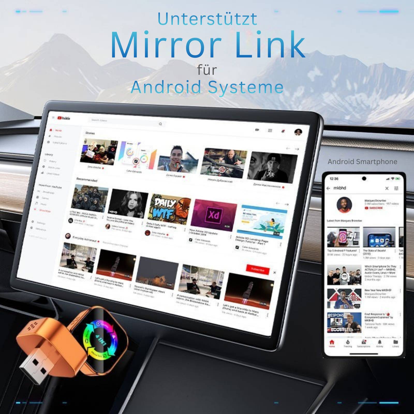4-in-1 Wireless CarPlay & Android Auto Adapter – Mit MirrorLink, AirPlay & Video-Streaming für YouTube & TikTok-4
