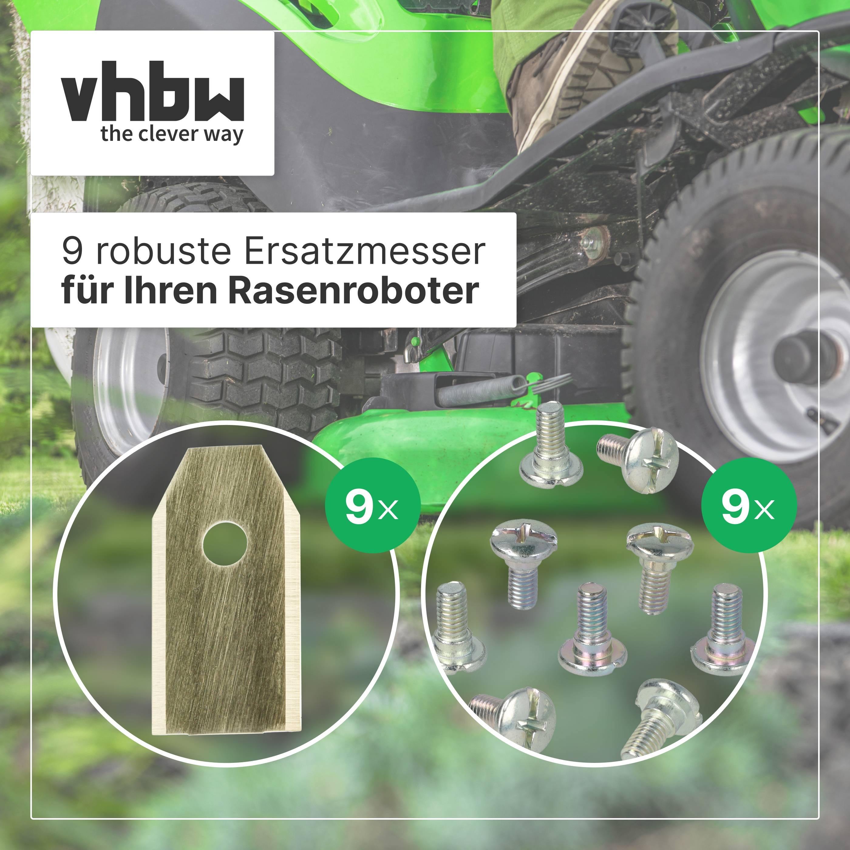 vhbw 9x Ersatz-Messer kompatibel mit Gardena R40li | R50Li, R38Li, R45Li, R70Li Rasenmäher - Ersatzklinge Silber Gold-2