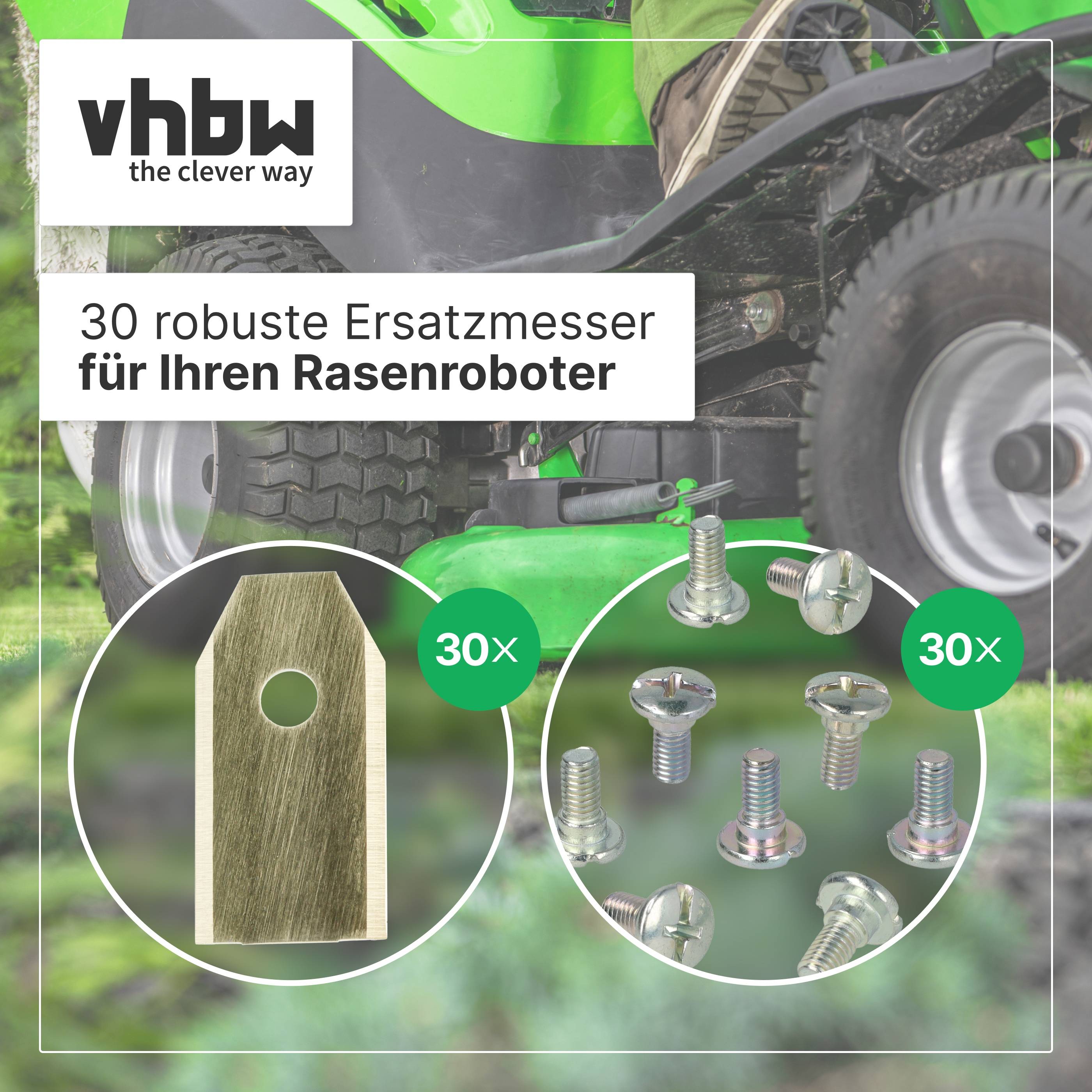 vhbw 30x Ersatz-Messer kompatibel mit Gardena R180 | R40li, R50Li, R38Li, R45Li Rasenmäher - Ersatzklinge Silber Gold-2