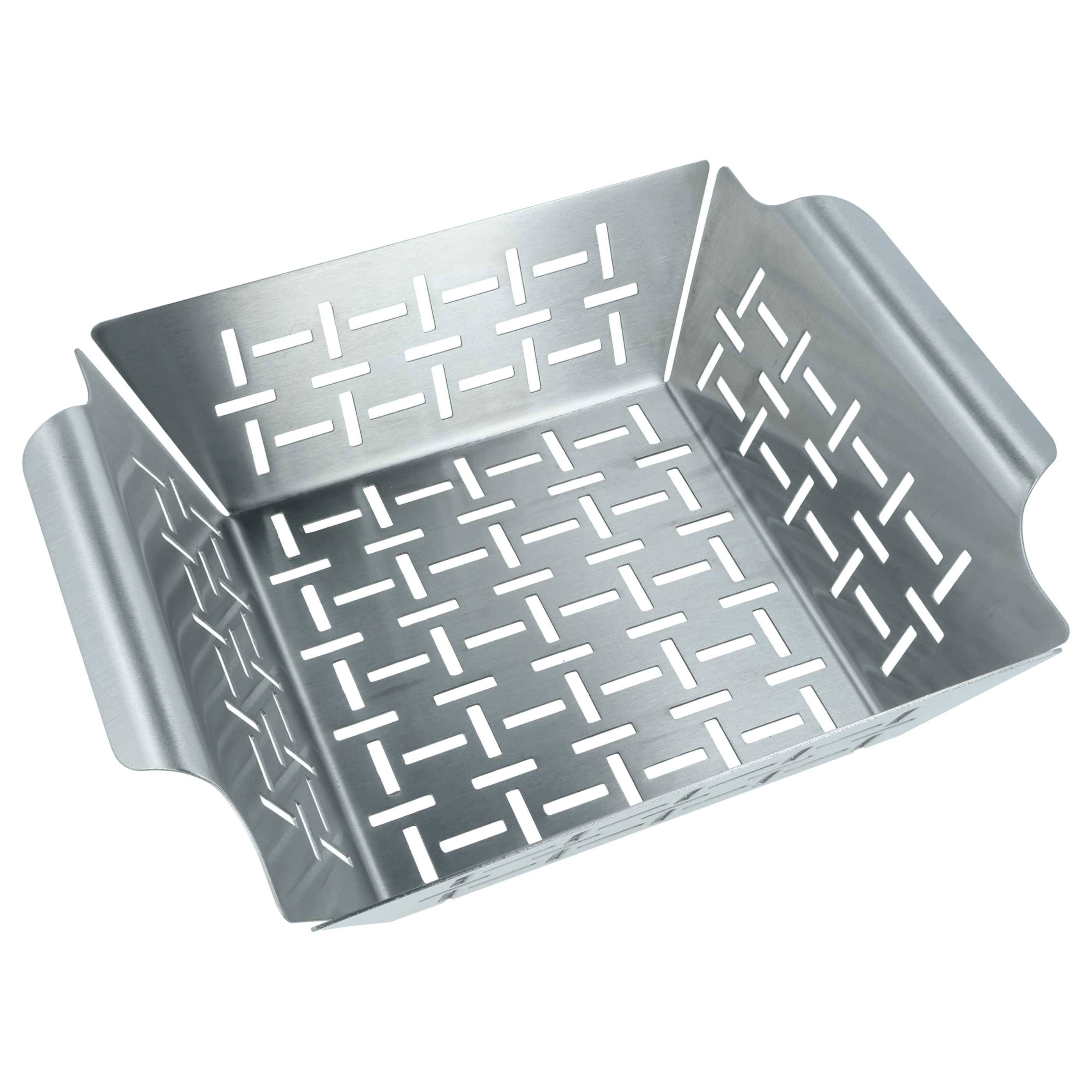 vhbw Grillkorb für Grills | Edelstahl, 22,1 x 18,2 x 6,8 cm, Spülmaschinenfest, Für Gemüse, Fleisch & Fisch-0