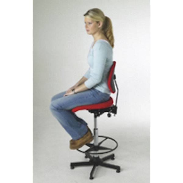 Arbeitsstuhl AEGA hohe Ausführung mit Bodengleitern und Fußring Stoffbezug grau höhenverstellbar 670 - 930 mm.-1