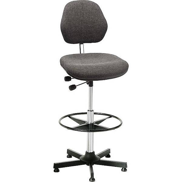 Arbeitsstuhl AEGA hohe Ausführung mit Bodengleitern und Fußring Stoffbezug grau höhenverstellbar 670 - 930 mm.-0