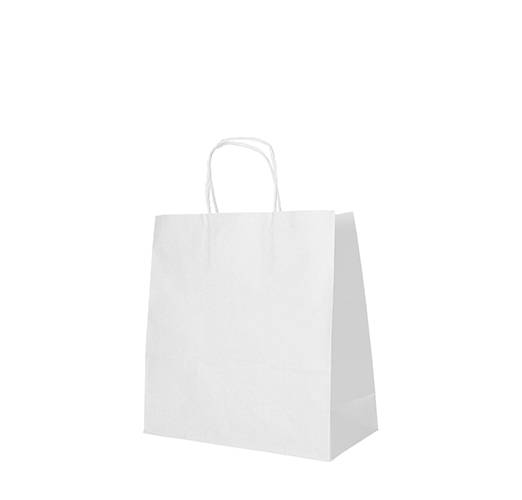 25 Tragetaschen, Papier 25 cm x 26 cm x 17 cm weiss mit gedrehtem Tragegriff-0