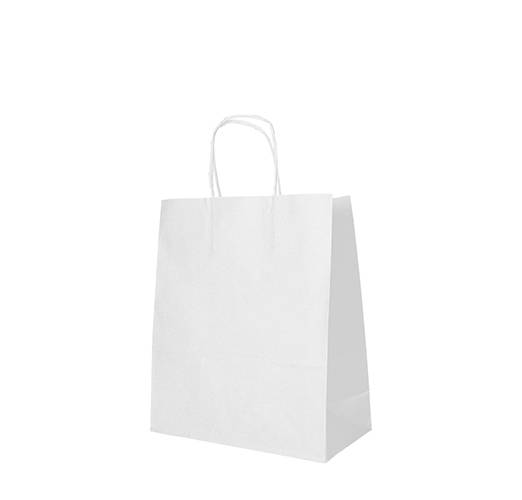 25 Tragetaschen, Papier 28 cm x 22 cm x 10 cm weiss mit gedrehtem Tragegriff-0