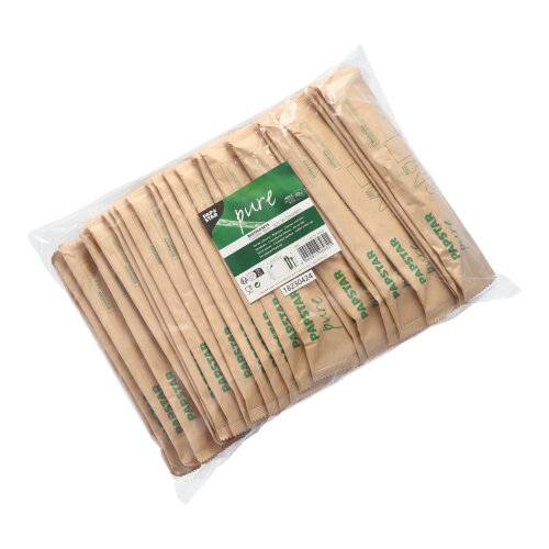50 Bestecksets Holz "pure" : Messer, Gabel, Kaffeelöffel, Serviette in Papierbeutel-1