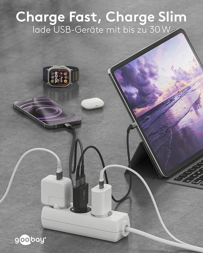 Goobay 75737 USB Dual GaN Schnellladegerät Slim (30 W), USB-C™ PD & USB-A QC, superflaches Design, Schwarz-3