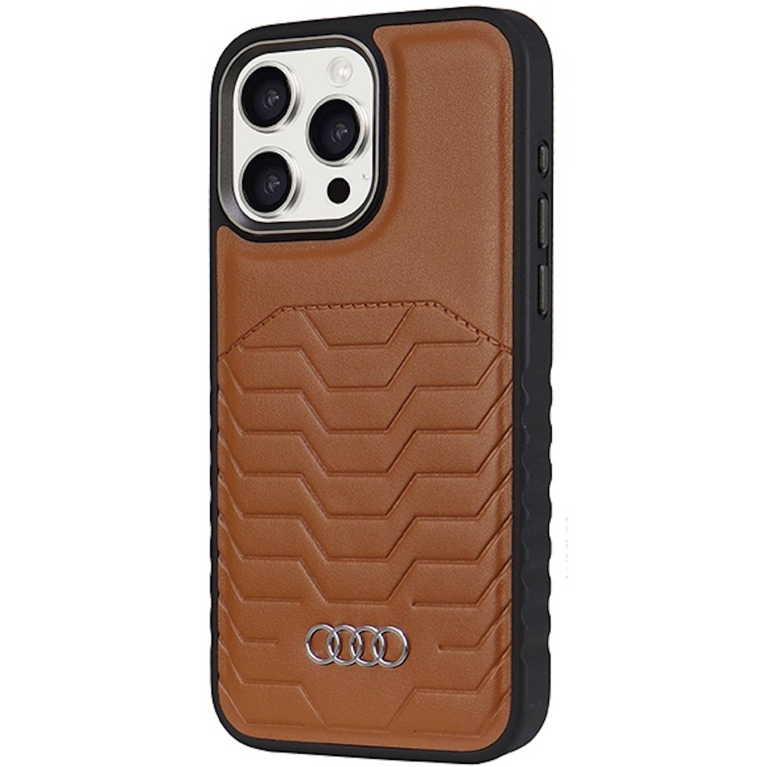 Audi Apple iPhone 15 Pro Max Kunstleder MagSafe Hardcase Hülle Braun-4