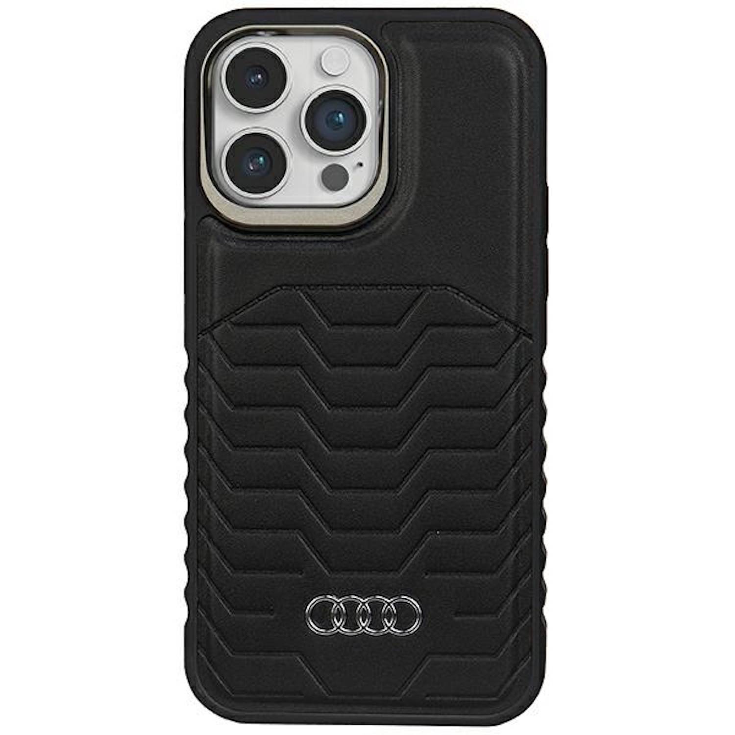 Audi Apple iPhone 15 Pro Max Kunstleder MagSafe Hardcase Hülle Schwarz-0