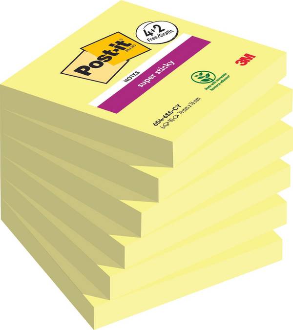 Post-it Haftnotiz Super Sticky 654-SSCY-P4+2 76x76mm 90Bl ge 6St.