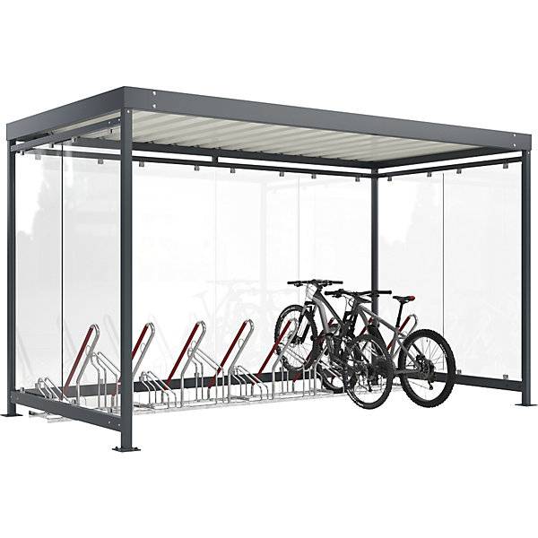Überdachung Köln mit Anlehnparker Modell 2500 XBF 8 Einstellplätze 8 Glaselemente B 4195 mm Bausatz. 86427049-0
