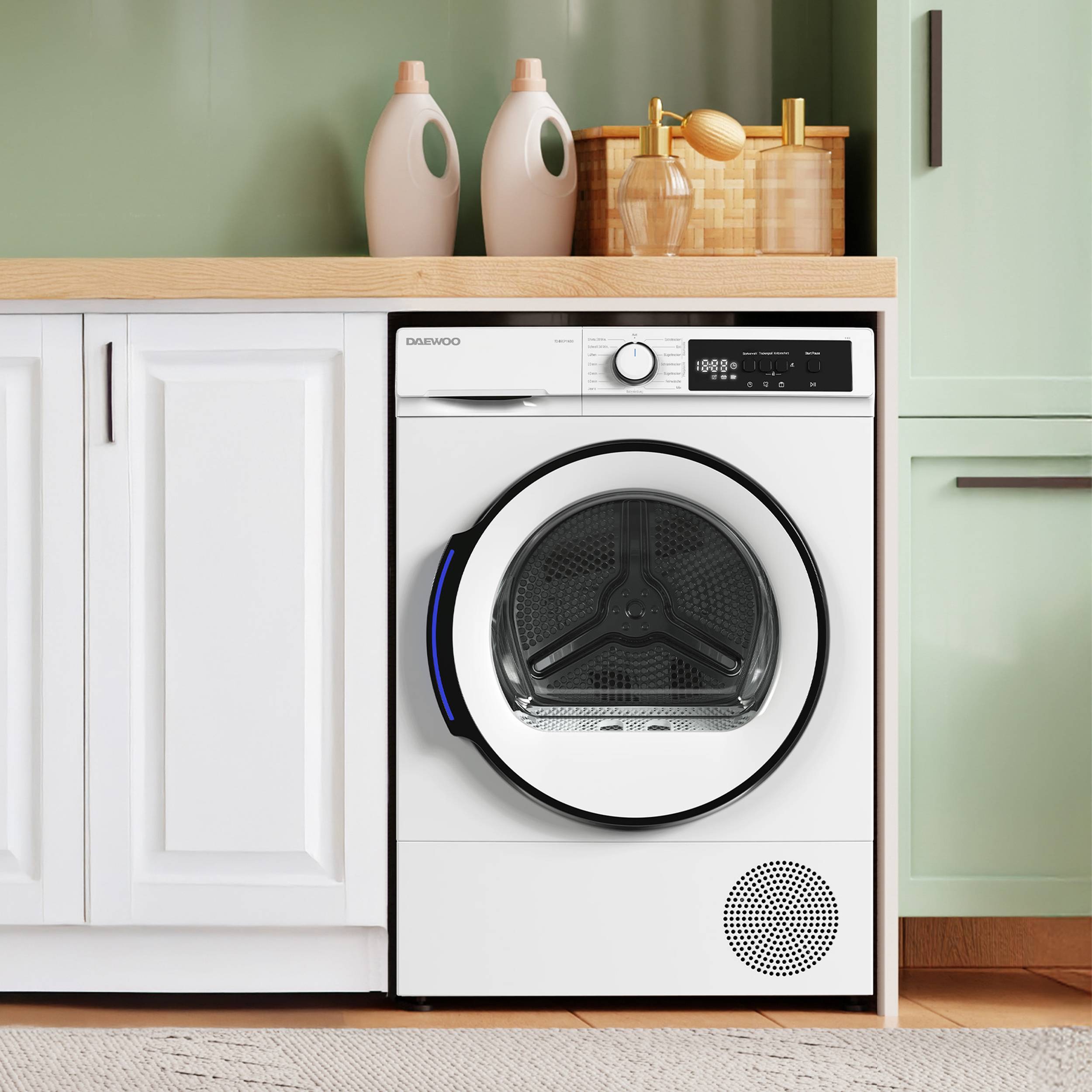 Daewoo TD-B8GP1WD0-DE Wäschetrockner Frontlader, D, 8 kg Wärmepumpentrockner, 15 Programme, Kurzprogramm, Knitterschutz-2