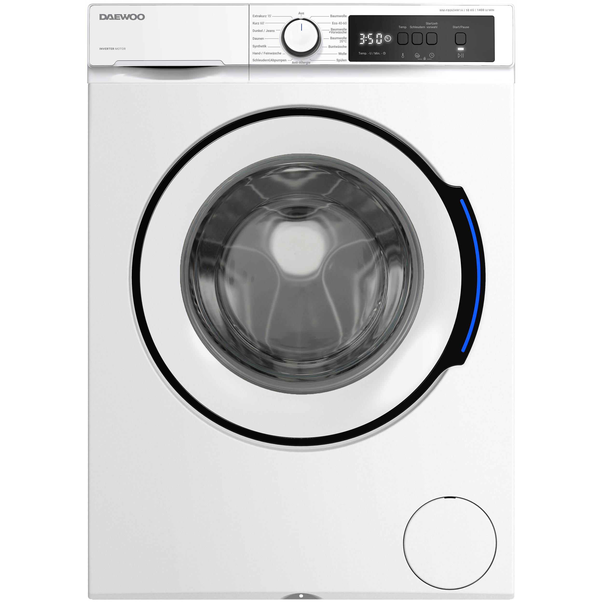 Daewoo Waschmaschine Frontlader, 10 kg, 1400 U/min., Inverter-Motor, Allergy Safe-Programm, EEK A, Weiß-0